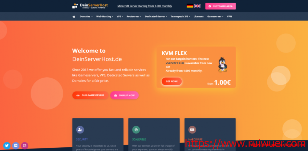 DeinServerHost:€23/月/I3-6100/16GB内存/1TB硬盘/30TB流量/1Gbps端口/DDOS/KVM/德国-瑞吾尔
