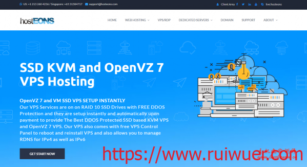 Hosteons:$21/年/512MB内存/10GB SSD空间/500GB流量/1Gbps端口/100Gbps DDOS防护/KVM/洛杉矶-瑞吾尔