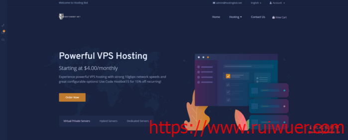 Hositng Bot:$5/月/3核/1GB内存/40GB SSD空间/1TB流量/10Gbps端口/KVM/洛杉矶/达拉斯-瑞吾尔
