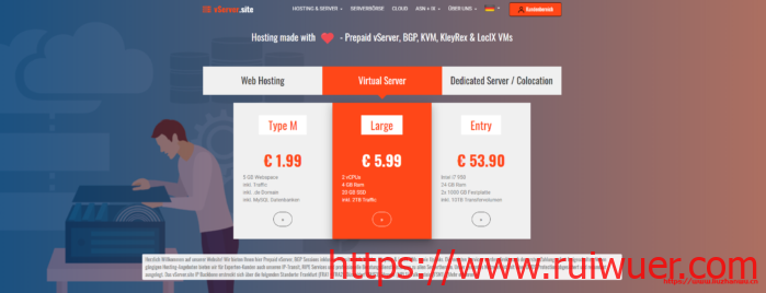 vServer.site:€1.5/月/1GB内存/5GB SSD空间/1TB流量/1Gbps端口/KVM/德国-瑞吾尔