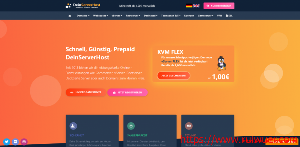 DeinServerHost德国VPS:有大硬盘存储型VPS,Windows VPS,KVM NVMe vServer VPS,3€/月起-瑞吾尔