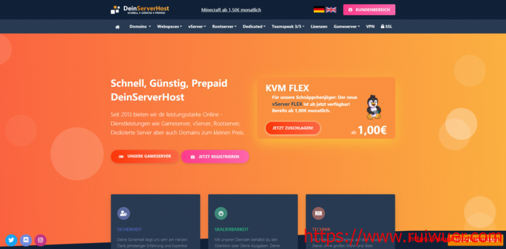 DeinServerHost德国VPS：有大硬盘存储型VPS，Windows VPS，KVM NVMe vServer VPS，3€/月起-瑞吾尔