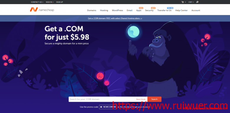 NameCheap域名转入优惠:.COM域名转入仅需 $5.98,免费Whois隐藏-瑞吾尔
