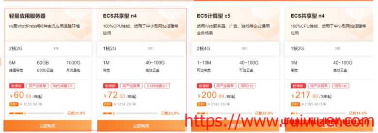 阿里云和腾讯云轻量应用服务器推荐,2核4G8M首年低至74元-瑞吾尔