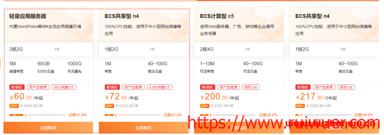 阿里云和腾讯云轻量应用服务器推荐，2核4G8M首年低至74元-瑞吾尔