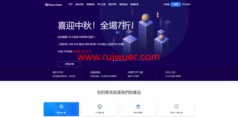 #中秋优惠#欧路云:全场7折,洛杉矶高防、加拿大OVH高防,香港CN,月付17元起-瑞吾尔