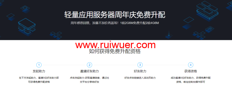 腾讯云：免费升级配置活动，1核2G6M免费升配2核4G6M，需要邀请5人助力-瑞吾尔