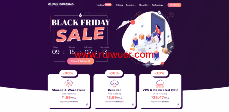 #黑五#hostarmada:共享主机80%折扣,vps主机30%折扣,新加坡/美国等9机房-瑞吾尔