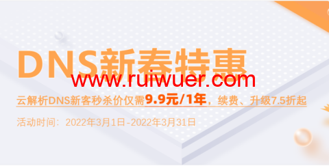 【阿里云采购季】网站稳定加速必备-云解析DNS个人版1年仅需9块9-瑞吾尔