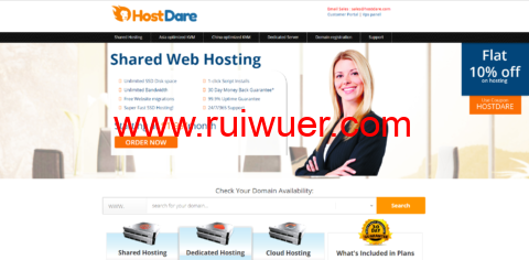 HostDare:洛杉矶VPS六五折,1核/756MB内存/35GB硬盘/600GB月流量,$15.56/半年起-瑞吾尔