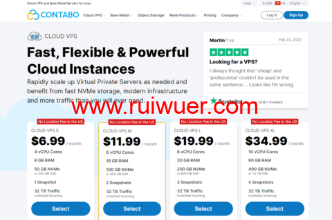 Contabo:德国VPS,美国VPS,4核8G内存50 GB NVMe 或200 GB SSD,年付$83.88起-瑞吾尔