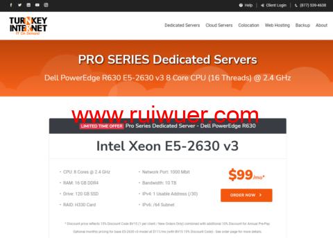 TurnkeyInternet:美国便宜独立服务器,E5-2630 v3/120GB固态硬盘/10TB流量/1Gbps带宽,$99/月,30天退款保证-瑞吾尔