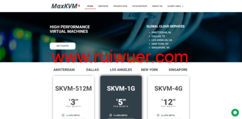 MaxKVM:AMD EPYC 7702p *1核 /1GB内存/30GB NVMe硬盘/1TB流量/10Gbps带宽,$2.49/月起,可选新加坡/洛杉矶/达拉斯/纽约/荷兰机房-瑞吾尔