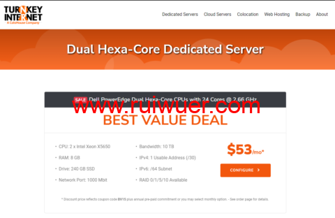 TurnkeyInternet:美国独立服务器,2*X5650/8G内存/240GB SSD/10 TB流量/1Gbps带宽,$53/月起,30天退款保证-瑞吾尔