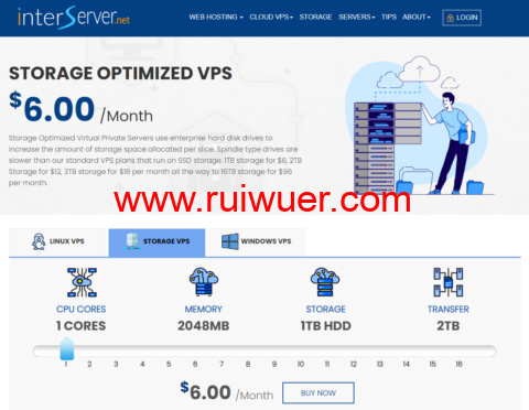 InterServer:美国便宜大硬盘vps,新泽西机房,1核/2GB内存/1TB硬盘/2TB流量/10Gbps带宽,$3/月起-瑞吾尔