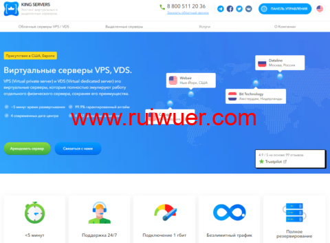 KingServers：国外便宜VPS，2核/2G内存/60G NVME硬盘/100Mbps带宽不限流量，$4.6/月起，可选美国/俄罗斯/荷兰-瑞吾尔