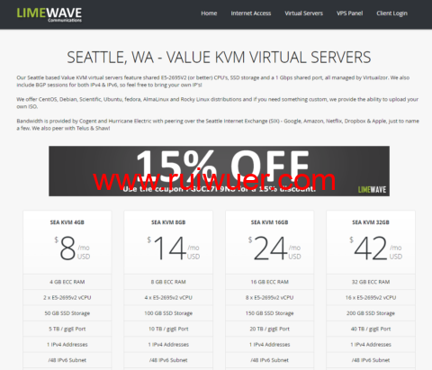 Limewave:美国西雅图机房vps,2核/4GB内存/50GB SSD/5TB流量/1Gbps带宽,$6/月-瑞吾尔