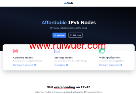#黑五#v6node:美国vps,2核@AMD Ryzen 3900X/4GB内存/40GB NVMe/8TB流量/1Gbps带宽,€34/年-瑞吾尔