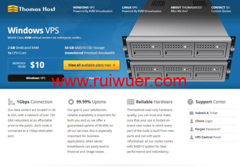 ThomasHost：美国和欧洲vps，1核/2GB内存/50GB NVMe/不限流量/1Gbps带宽，$5/月，可选纽约/达拉斯/欧洲等机房-瑞吾尔