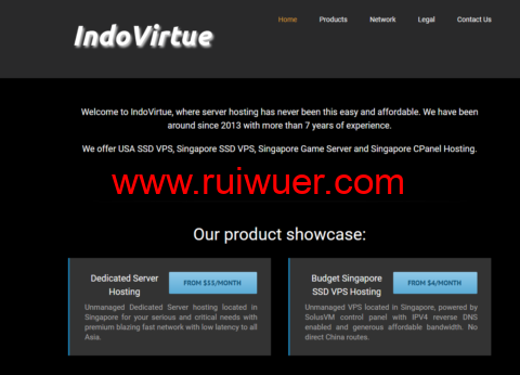 IndoVirtue:美国VPS,$5/月起,新加坡10Gbps带宽VPS,$7/月起,支持PayPal-瑞吾尔