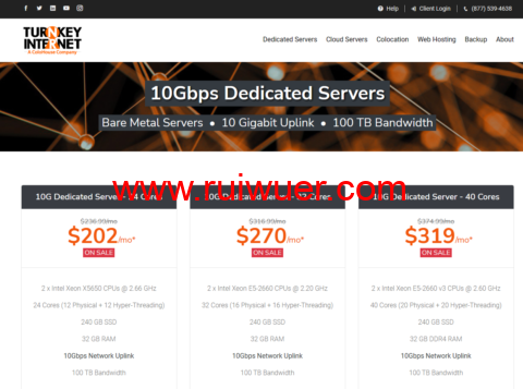 TurnkeyInternet:美国10Gbps带宽独服,2*X5650/32G内存/240GB SSD/100TB流量/10Gbps带宽,$202/月起-瑞吾尔