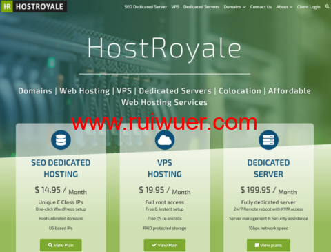 HostRoyale:西班牙独服,E3-1230/8GB内存/1TB硬盘/不限流量/1Gbps带宽,$150/月-瑞吾尔