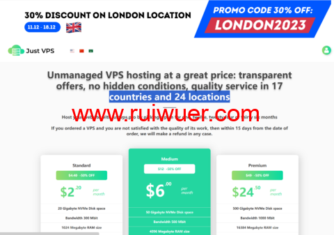 JustVPS:新上伦敦VPS,七折优惠,1核/1GB/20GB/300M不限流量,$2.2/月起-瑞吾尔