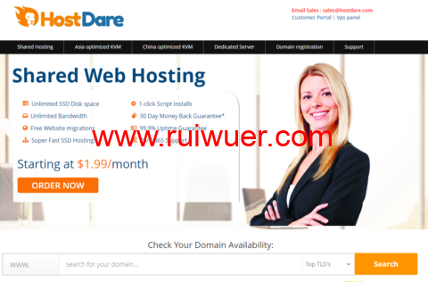 #春节独家优惠#HostDare:美国洛杉矶CN2 VPS,6.8折优惠,最高可选100M带宽,$24.47/年起-瑞吾尔