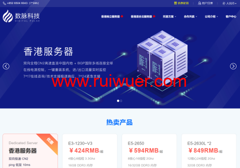 数脉科技:香港E3-1230v2/16G,199元/月,带宽可选30Mbps BGP/15Mbps优质BGP-瑞吾尔