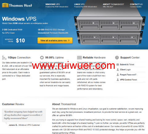ThomasHost：美国vps/法国vps/加拿大vps，1核/2GB/50GB/1Gbps不限流量，$5/月，支持windows-瑞吾尔