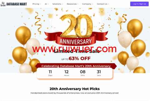 Database Mart：20周年庆美国VPS/GPU服务器$2.58/月起，低至4折续费同价，原生IP不限流-瑞吾尔