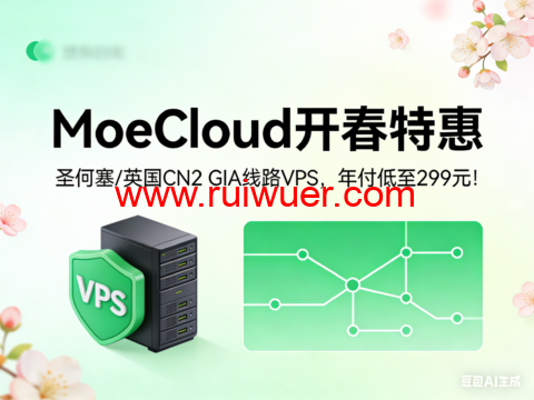 MoeCloud 开春特惠：圣何塞 / 英国 CN2 GIA 线路 VPS，年付低至 299 元！-瑞吾尔